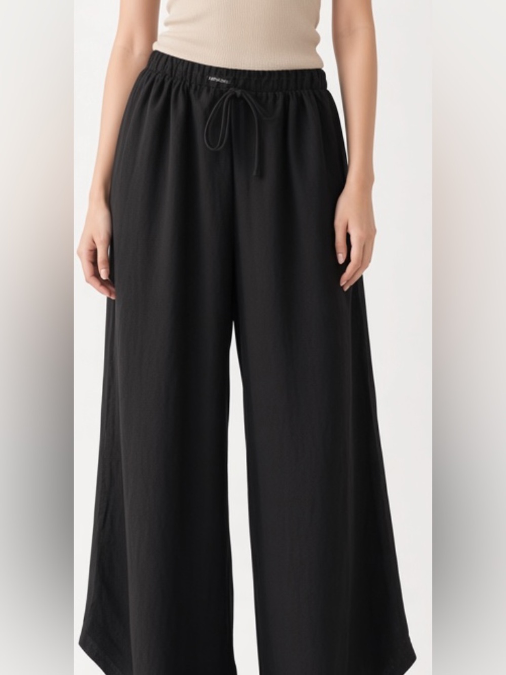 Zenobia Black Pull-On Drawstring Relaxed Wide Leg Trousers Pants Size Large